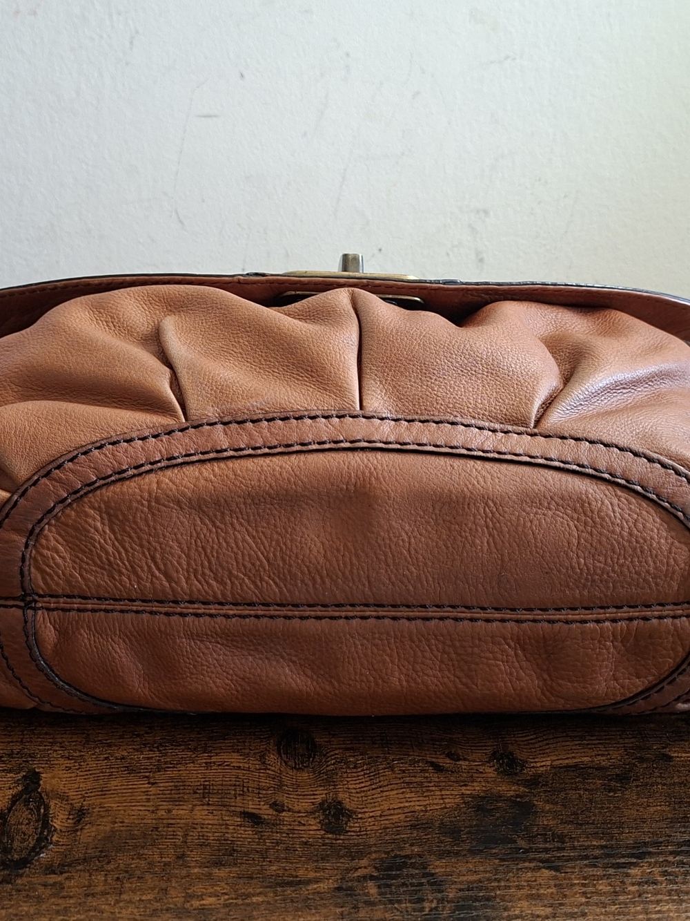 Fossil Brown Leather Shoulder Bag with Striped Flap - Picture 6 of 11